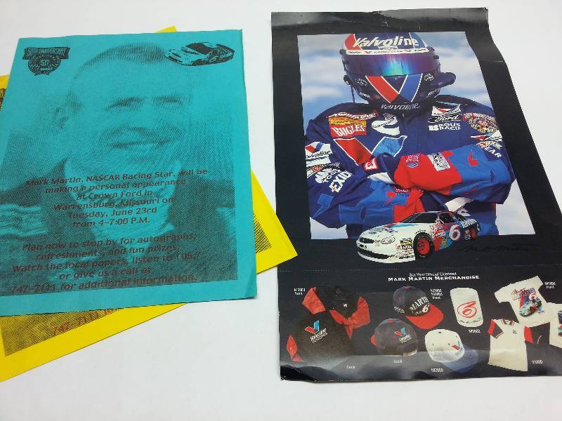 lot 1805 image: Promotional hand out for Mark Martin and flyers advertising him making an appearance at Crown Ford in Warrensburg Missouri