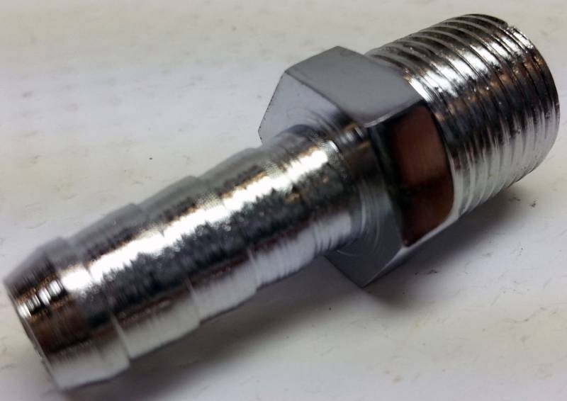 lot 9030 image: Single Chrome Holley Fuel pressure regulator 38 hose to 38 NPT also fuel pump fitting.