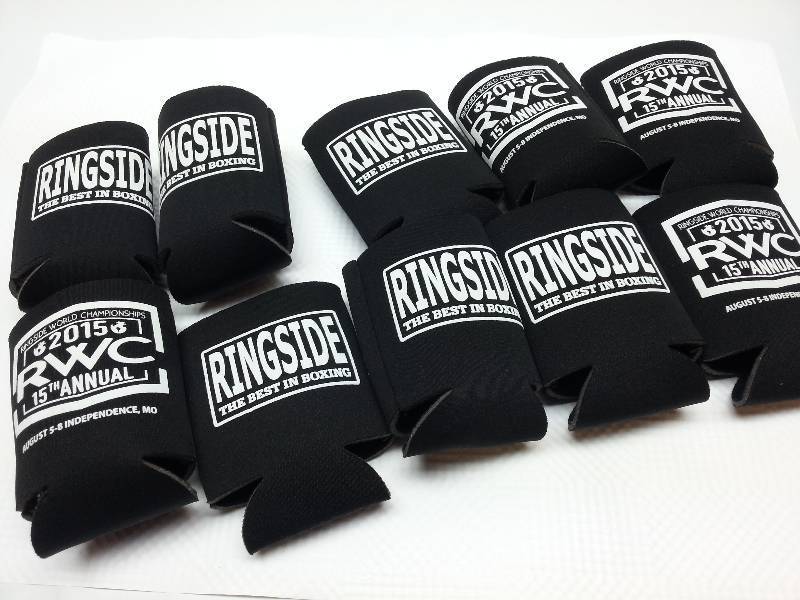 lot 9150 image: Set of 10 promotional Custom Can Coolers (koozies) made up for the Ringside Boxing sponsor ship