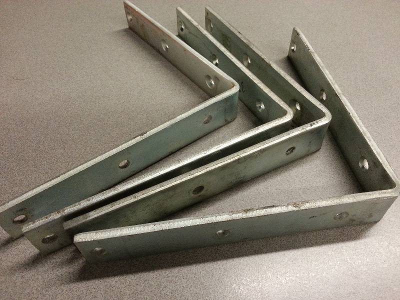 lot 1816 image: Set of 4 new heavy duty steel shelf or corner brackets with 8 legs X 1-14 wide and 14 material