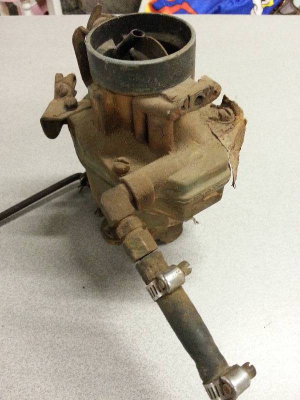 lot 1827 image: Rochester single barrel carburetor most likely off an inline Chevy GMC early 6 cylinder.