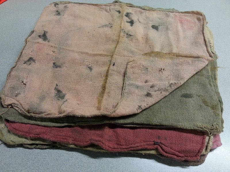 lot 1814-3 image: Bidding on a package of 10 old shop rags.  These have been washed and folded years ago