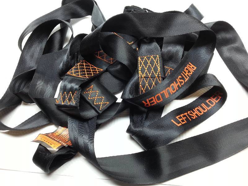 lot 1835 image: Maybe fork lift or warehouse safety nylon strap set.  I think were missing a piece or 2.
