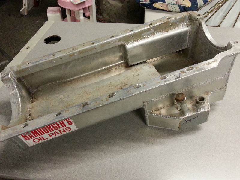 lot 3006 image: Fabricated aluminum Hamburger BB Chevy road or oval track racing oil pan.
