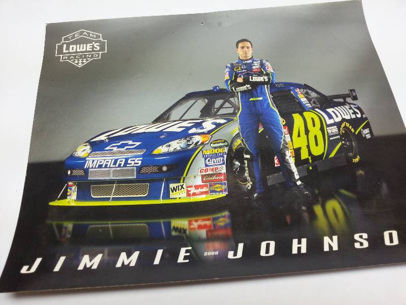 lot 1850 image: 2008 #48 Jimmie Johnson and Chad Knaus fan hand out 8X10 card