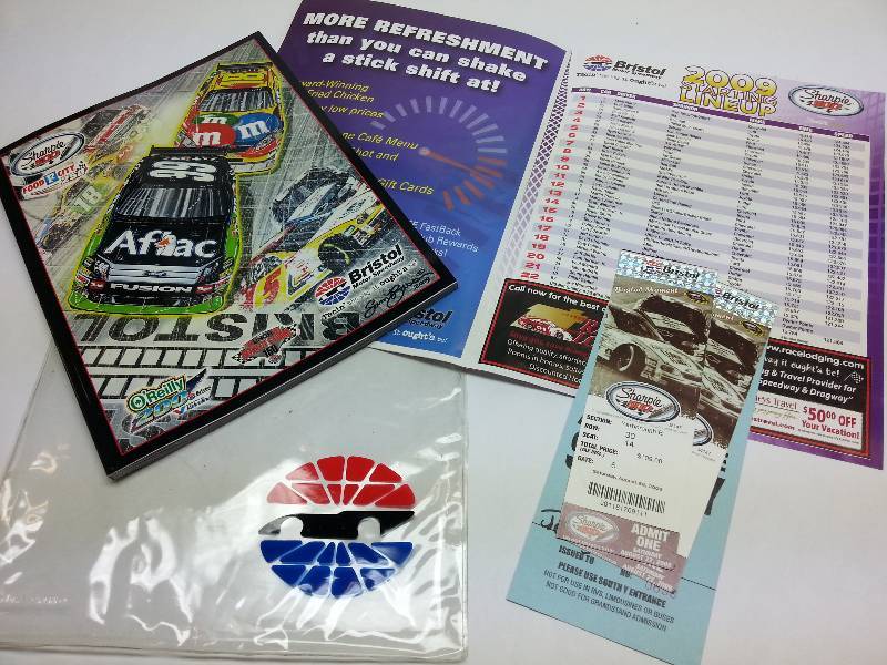 lot 1857 image: Complete Bristol Motor Speedway official program with ticket stubs and the race line up book too in a Protect a Bag