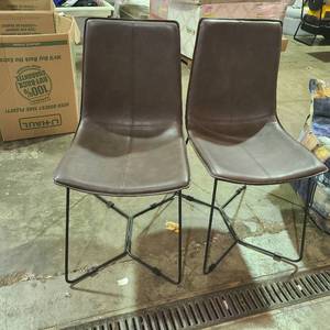 lot 6 image: 2 Faux Leather Brown Side Chairs Dining Chairs