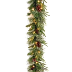 lot 64927 image: National Tree 9x10 Feel Real Colonial Garland with Berries, Cones and 50 Clear Lights