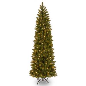 lot 64934 image: National Tree Company 7.5 Feel Real Down Swept Douglas Fir Pencil Slim Hinged Christmas Tree with 350 Clear Lights
