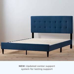 lot 64952 image: Peters Tufted Upholstered Low Profile Platform Bed. Cal King. Retail $456.87. Open Box