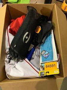 lot 64973 image: Assorted Box of Sporting Goods. Baseball PantsMouthgaurdsZipBands