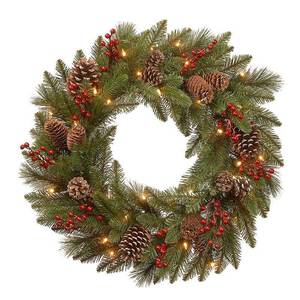 lot 66986 image: 24 Bristle Berry Wreath with Battery Operated LED Lights