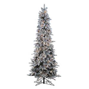 lot 66993 image: 9 Prelit Narrow Flocked Pencil Pine Artificial Christmas Tree Retail$494.49