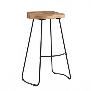 lot 67010 image: Set of 2 Madeleine Home Romboss 30 in. Black and Natural Wood Saddle Seat Bar Stool, NaturalBlack