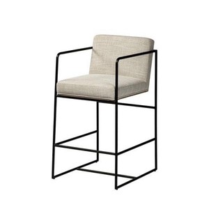 lot 67020 image: Merana Stamford 36 Total Height Cream Fabric Seat Black Metal Base Stool