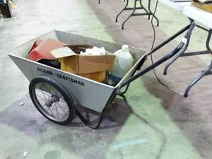 lot 37457 image: Craftsman 2 Wheeled Yard Cart w Contents  Welding and Misc