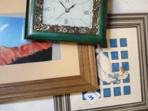 lot 37470 image: Framed Art and Small Clock