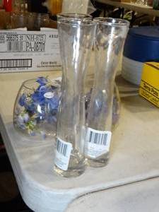 lot 37496 image: Lot of Glass Vases and Faux Floral Decor
