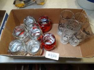 lot 37501 image: Lot of Small Glass Jars and Family Glasses