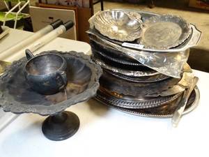 lot 37526 image: Large Collection of Silver Plated Platters & Service Ware