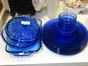 lot 37652 image: Lot of Blue Glassware and Misc. Water Bottles and Food Containers