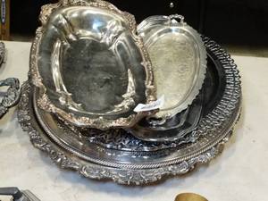 lot 37673 image: Silver Plate Trays - Lot of Small & Large