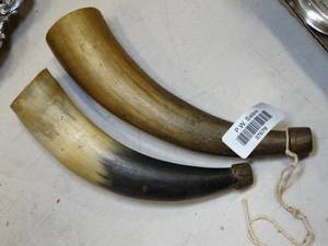 lot 37678 image: Two Vintage Bone Horns
