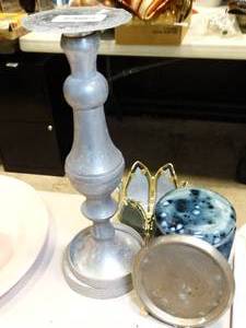 lot 37683 image: Super Cool Blue Ceramic Lidded Jar and candle holders