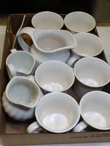 lot 37688 image: White Ceramic Cups, Pitcher & Creamers