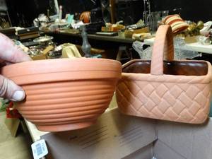 lot 37691 image: Terracotta bowl & basket planters