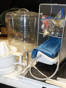 lot 37725 image: Large Beverage Dispenser - Krups Juicer - Blood Pressure Monitor - Metal Organizer