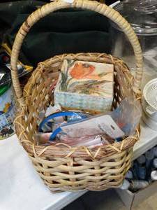 lot 37728 image: Basket of Embroidery Floss & Small Projects