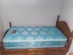 lot 503 image: Vintage Wood Twin Bed With Simmons Beautyrest Mattress and Box Springs