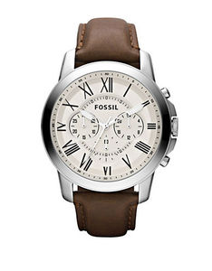 lot 3024 image: Fossil Mens Chronograph Grant Brown Leather Strap Watch 44mm FS4735