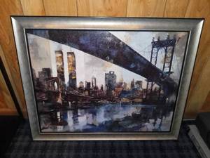 lot 4200 image: Manhattan Skyline Painting - Twin Towers
