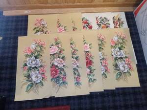 lot 4216 image: Lot of 12 Unframed Floral Lithos by Charlot