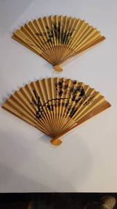 lot 2009 image: Lot of 2 Hand Painted Wooden Frame Japanese Fans