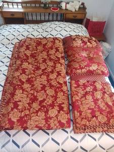 lot 1003 image: Red With Gold Floral Queen Size Comforter Set