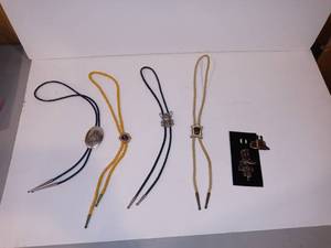 lot 3170 image: Lot of western wear jewelry items 4 bolo ties and 3 button clips