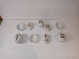 lot 3192 image: Lot of six Holly Hobbie egg-shaped dishes with lids