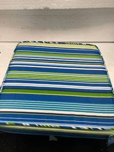 lot 7844 image: DESTINATION SUMMER OUTDOOR CUSHION- BLUE MULTI-STRIPED -24in X 24inX 5in-