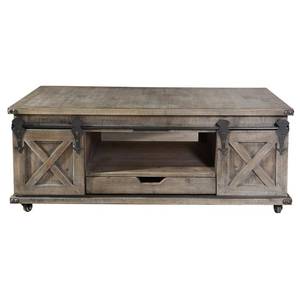 lot 7849 image: Presley Four Door with Drawer Coffee Table - Driftwood Grey