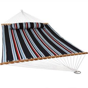 lot 9265 image: Sunnydaze Quilted Fabric Hammock Two Person with 12-Foot Stand and Spreader Bars, Freestanding Outdoor Heavy Duty 350 Pound Capacity, Catalina Beach