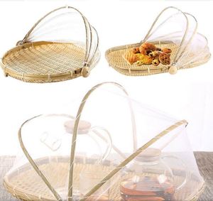 lot 7862 image: SPRING PARK Hand-Woven Bamboo Food Serving Tent Basket Tray Mesh Storage Container Cover