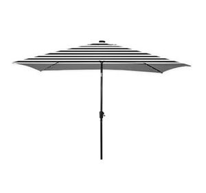 lot 9267 image: Destination Summer 11-Foot Rectangular Aluminum Solar Patio Umbrella in BlackWhite Stripe