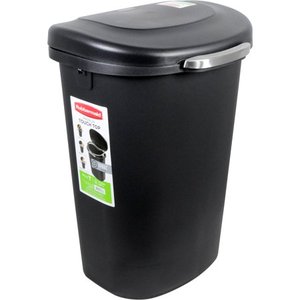 lot 1166 image: Rubbermaid 13-Gallon Premium Touch Top Waste Bin, Black