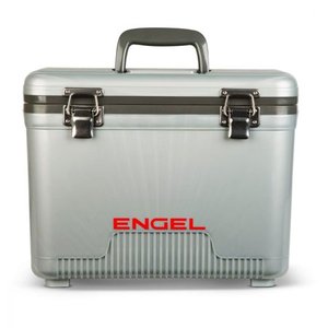 lot 1220 image: Engel 13 Quart Lightweight Fishing Dry Box Cooler with Shoulder Strap, Silver