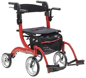 lot 1262 image: Drive Medical Nitro Duet Rollator Rolling Walker and Transport Wheelchair Chair with 2 Backrest Positions and Folding Mobility for Home, Hospital, or Nursing Facility (Red)