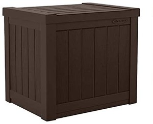 lot 1388 image: Suncast 17 x 22 Inch Resin 22-Gallon Patio Storage Deck Box, Java Brown