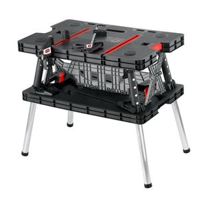 lot 1444 image: Keter Folding Worktable, adjustable resin work bench with clamps, black